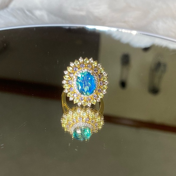 Brand NWT Peacock Quartz, Multi Gemstone Dahlia Floral Ring 4.15 ctw size 7 - Picture 6 of 7